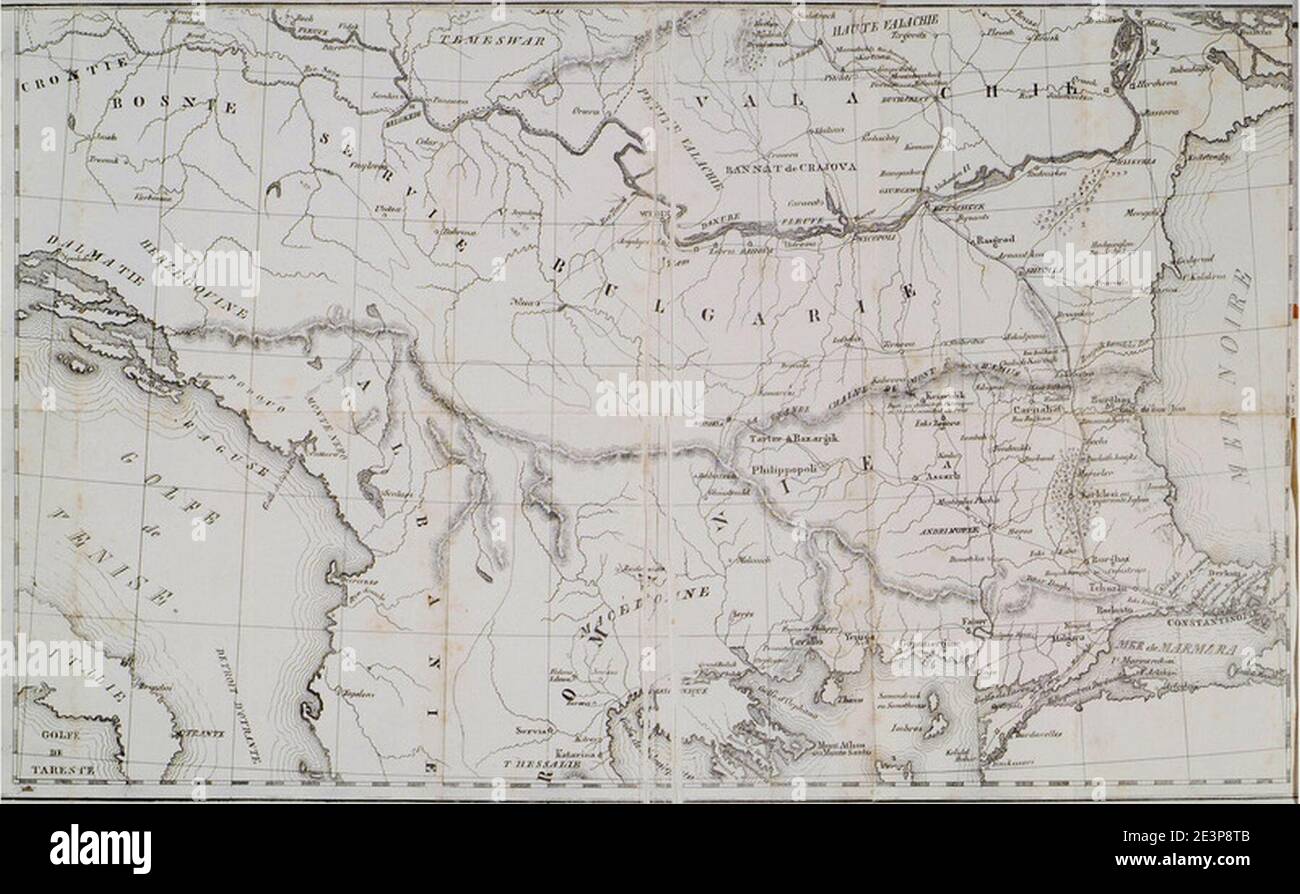 Karte der zentralen Halbinsel Balcan - Südosteuropa - Walsh Robert - 1828. Stockfoto