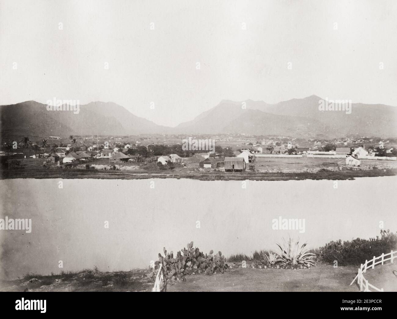 Vintage 19. Jahrhundert Foto: Ansicht von Honolulu aus dem Gefängnis, Hawaii. Stockfoto