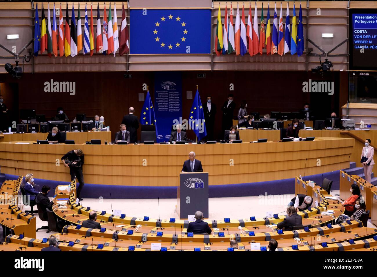 Brüssel, Belgien. Januar 2021. Der portugiesische Premierminister Antonio Costa spricht während einer Plenarsitzung im EU-Parlament. Quelle: ALEXANDROS MICHAILIDIS/Alamy Live News Stockfoto