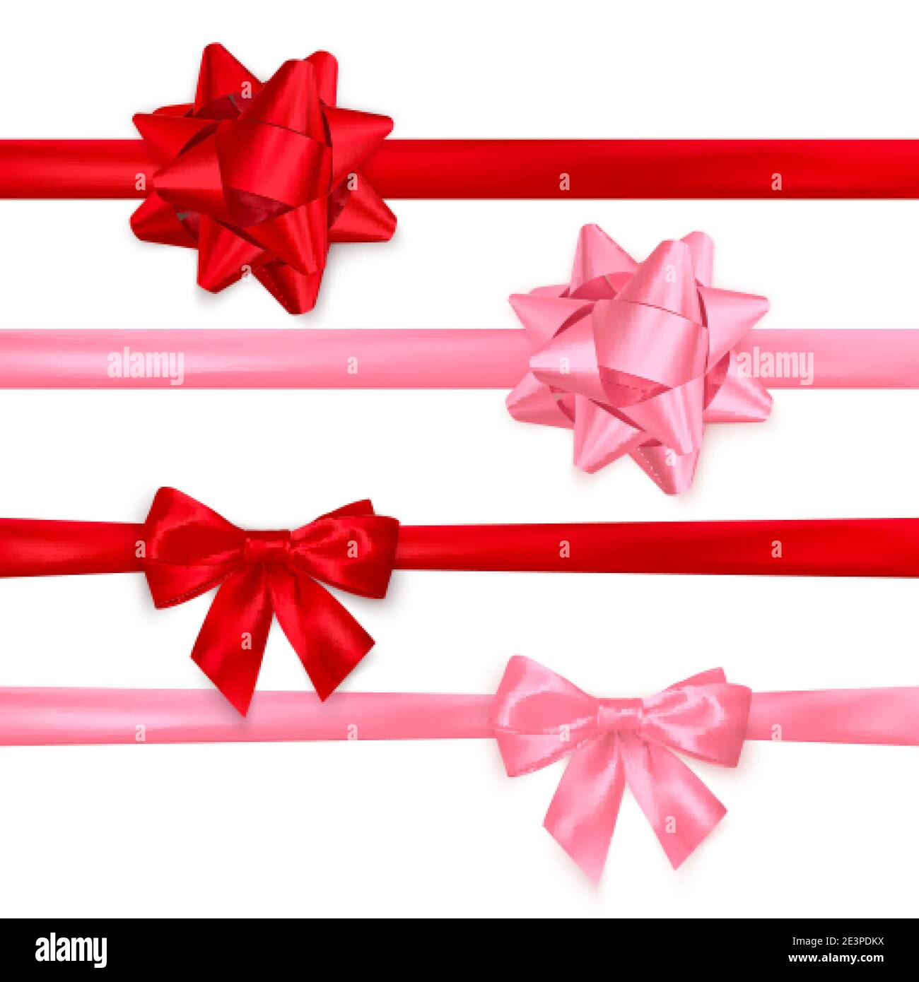 Set aus realistisch glänzenden roten und rosa Schleifen. Dekorationselement für Valentinstag oder andere Feiertage. Vektor auf weißem Hintergrund isoliert Stock Vektor