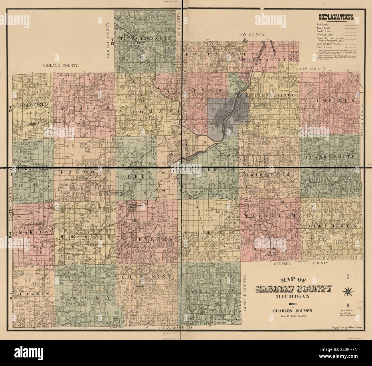 Karte von Saginaw County, Michigan Stockfoto