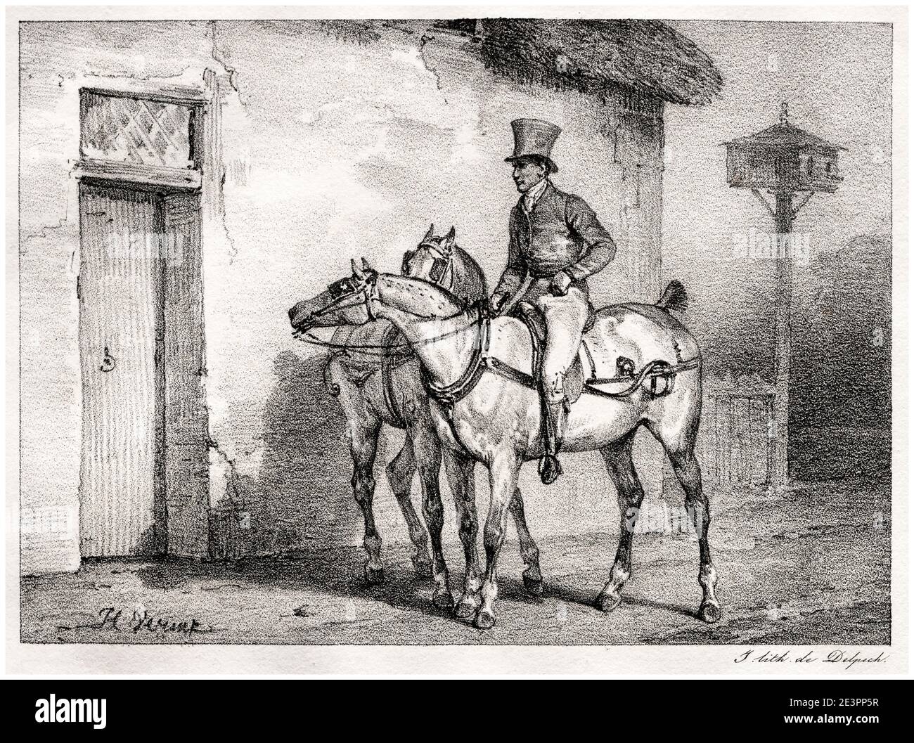 Horace Vernet, Britische Postpferde (Chevaux de Poste Anglais), Lithographiedruck, 1823 Stockfoto