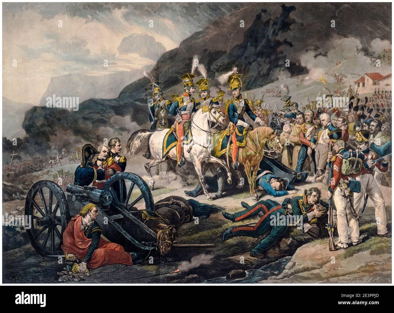 Die Schlacht von Somosierra (30. November 1808), Aquatinta-Druck von Debucourt nach Horace Vernet, 1818 Stockfoto