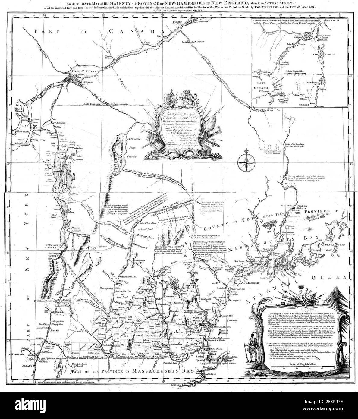 Karte von New Hampshire, Blanchard Langdon, 1761. Stockfoto