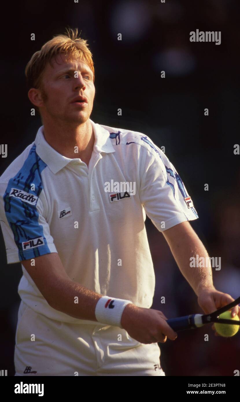Tennisspieler Boris Becker Wimbledon 1991 Foto von Tony Henshaw Stockfoto