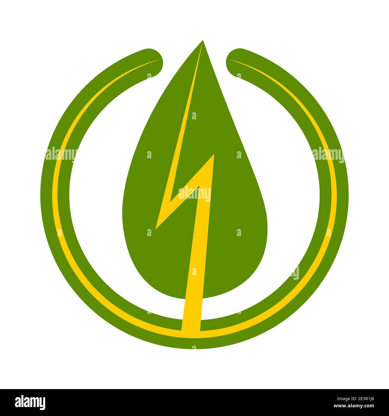 Grüne Energie Zeichen Symbol, Vektor grünes Blatt mit einem Blitz in einem Kreis Symbol der erneuerbaren umweltfreundlichen Energie Stock Vektor