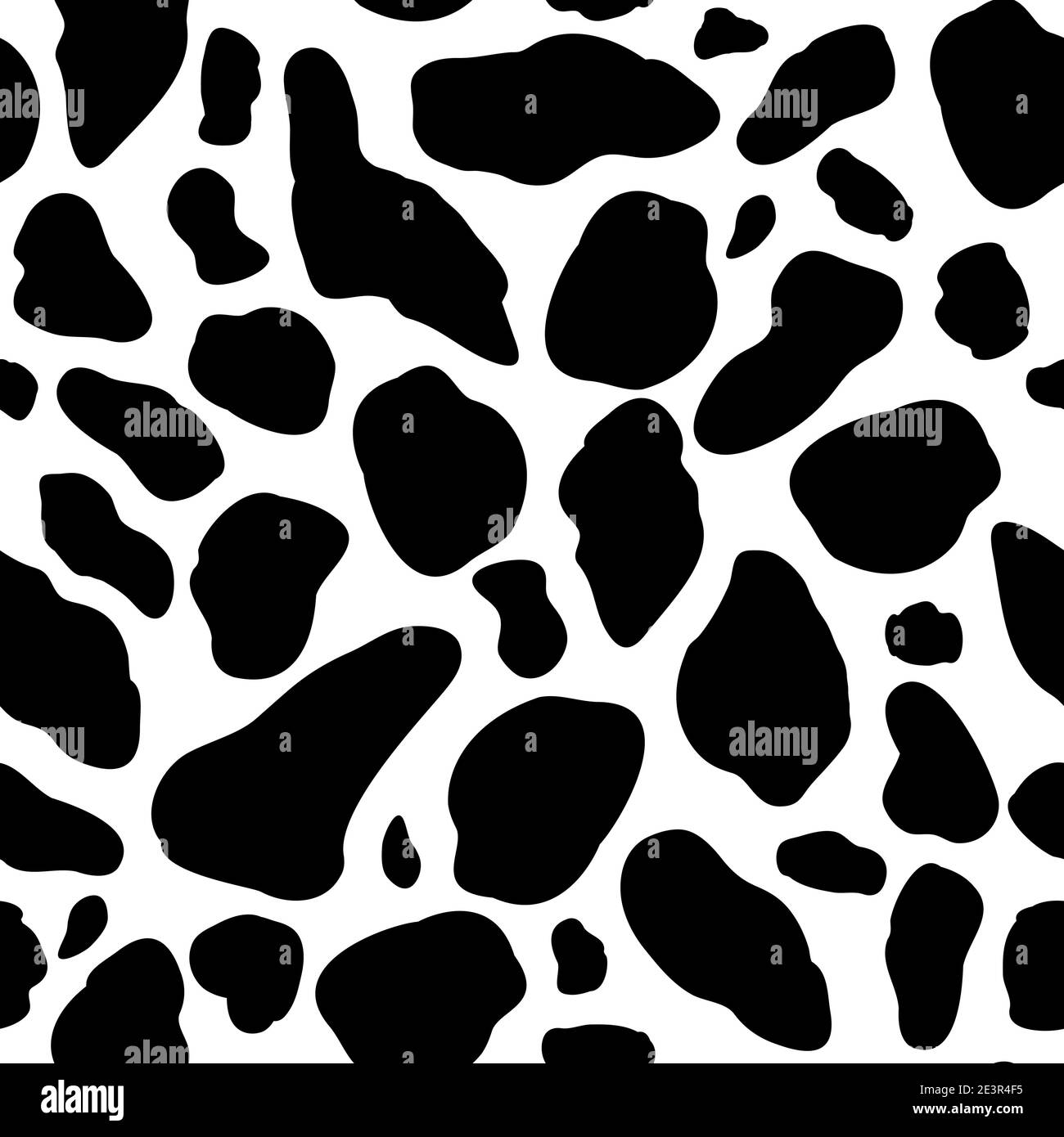 Vektor Kuh Muster nahtlose Hintergrund. Schwarze unregelmäßige Flecken auf weißem Hintergrund. Abstrakte Kühe Haut Textur Illustration. Zufällige Bovine Flecken Hand Stock Vektor