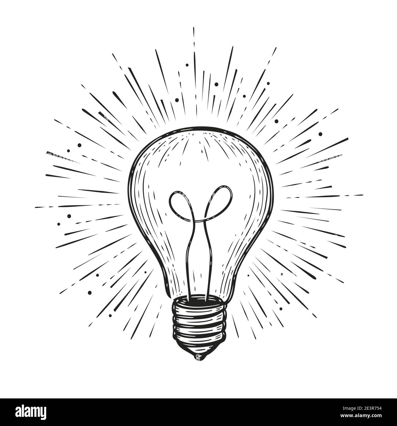 Glühlampe leuchtet. Handgezeichnetes Konzept Idee Symbol Stock Vektor