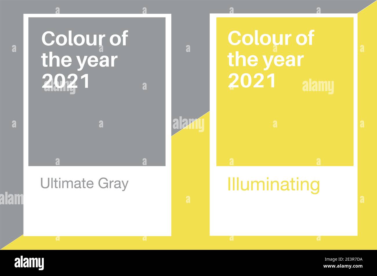 Ultimate Grey und Illuminating Yellow Trendfarben des Jahres 2021. Farbmuster, Vektorgrafik Stock Vektor
