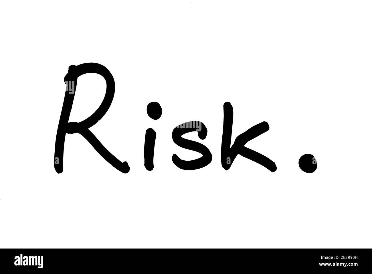Das Wort Risiko, handgeschrieben auf weißem Hintergrund. Stockfoto