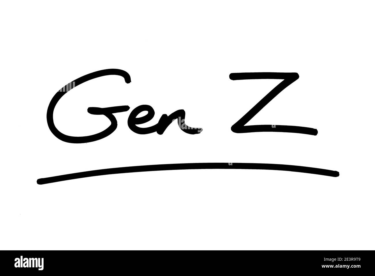 Gen Z, also Generation Z, handgeschrieben auf weißem Hintergrund. Stockfoto