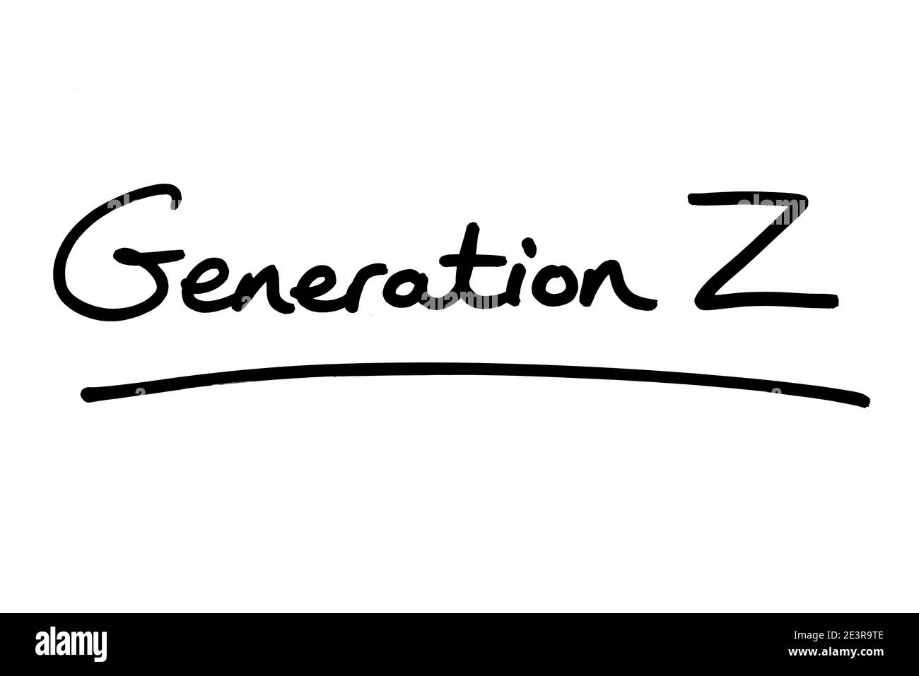 Generation Z, handgeschrieben auf weißem Hintergrund. Stockfoto