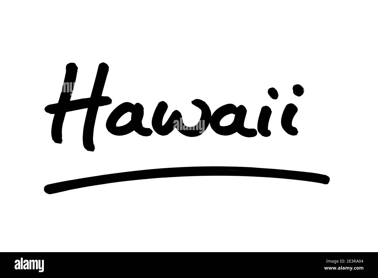 Hawaii - ein Staat in den Vereinigten Staaten von Amerika, handgeschrieben auf weißem Hintergrund. Stockfoto