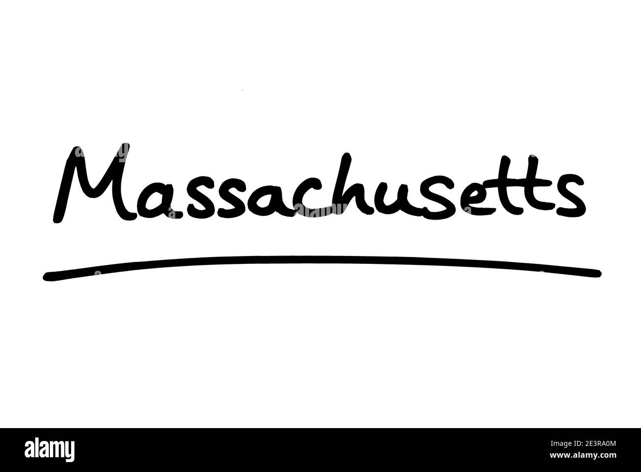 Massachusetts - ein Staat in den Vereinigten Staaten von Amerika, handgeschrieben auf weißem Hintergrund. Stockfoto