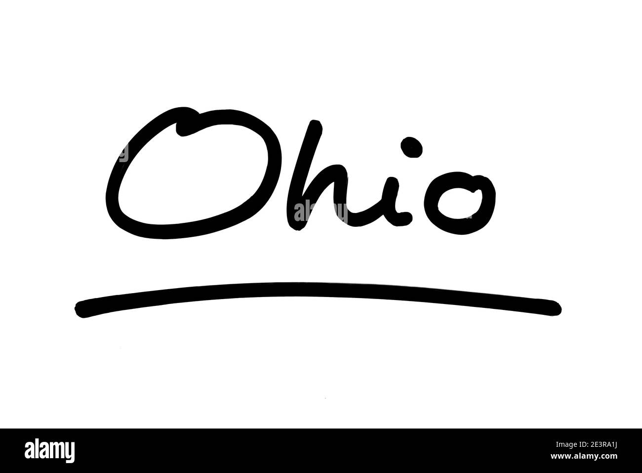 Ohio - ein Staat in den Vereinigten Staaten von Amerika, handgeschrieben auf weißem Hintergrund. Stockfoto