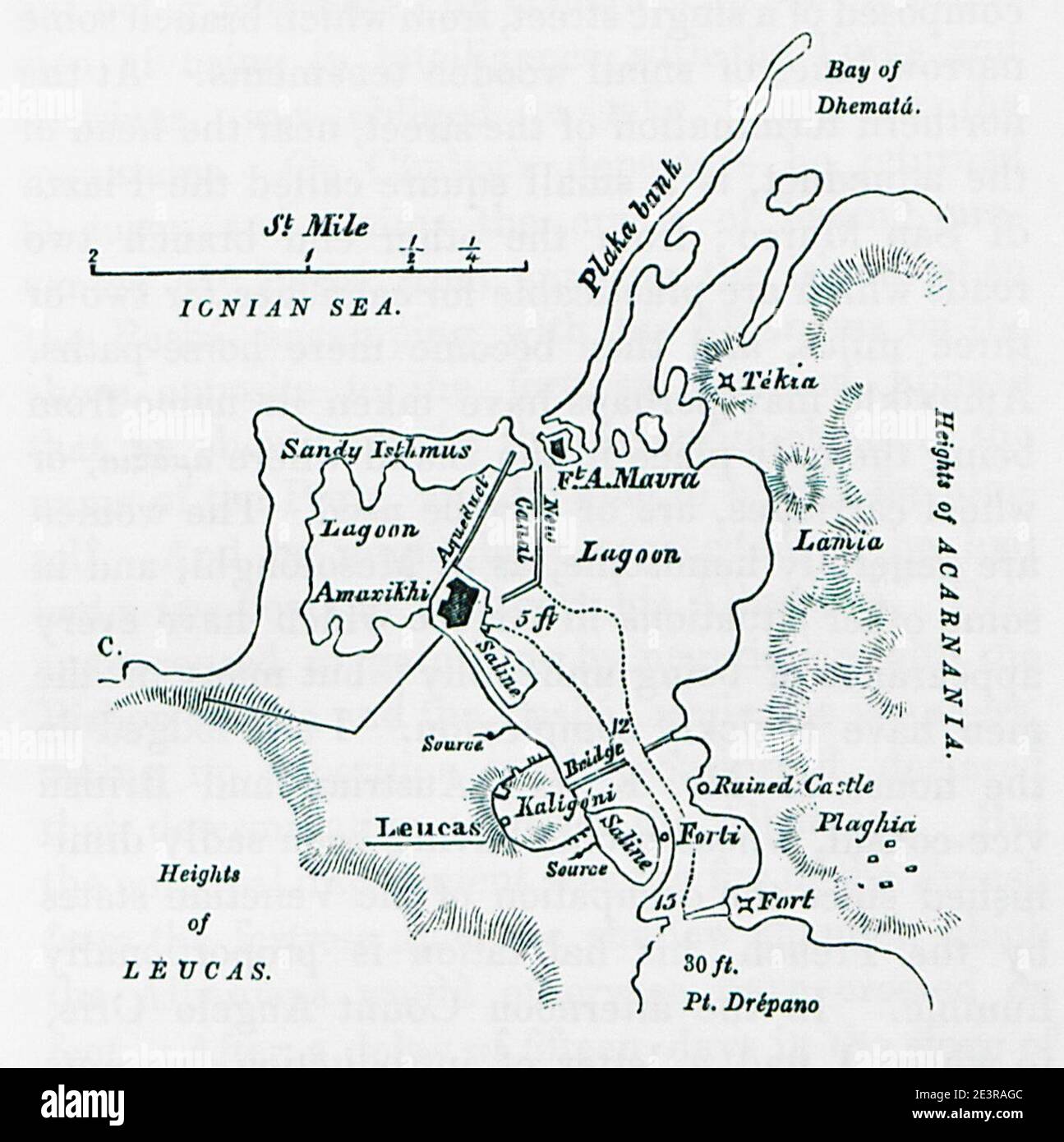 Karte von Chora, Lefkada - Leake William Martin - 1824. Stockfoto