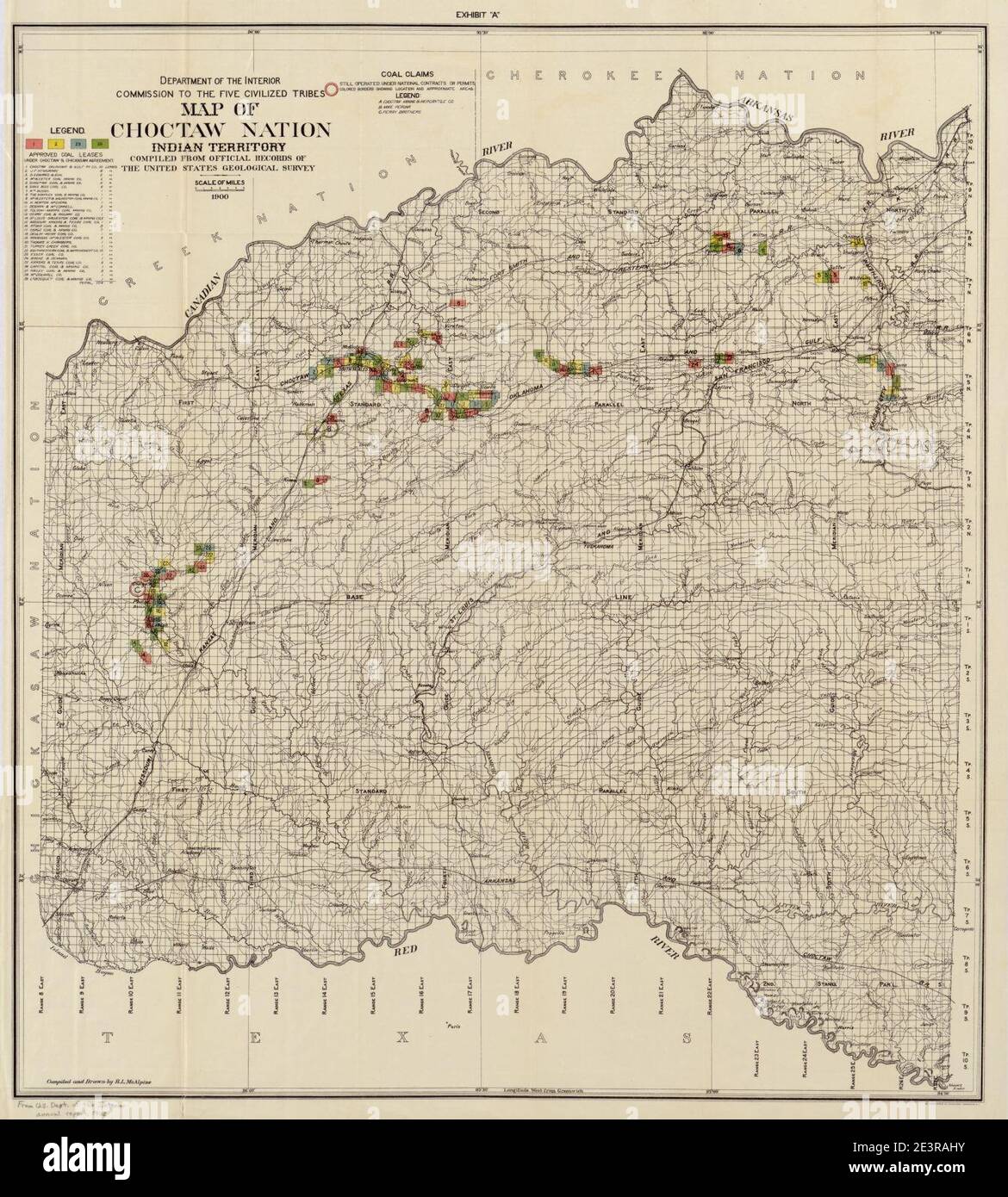 Karte von Choctaw Nation, Indian Territory - zusammengestellt aus offiziellen Aufzeichnungen der United States Geological Survey Stockfoto