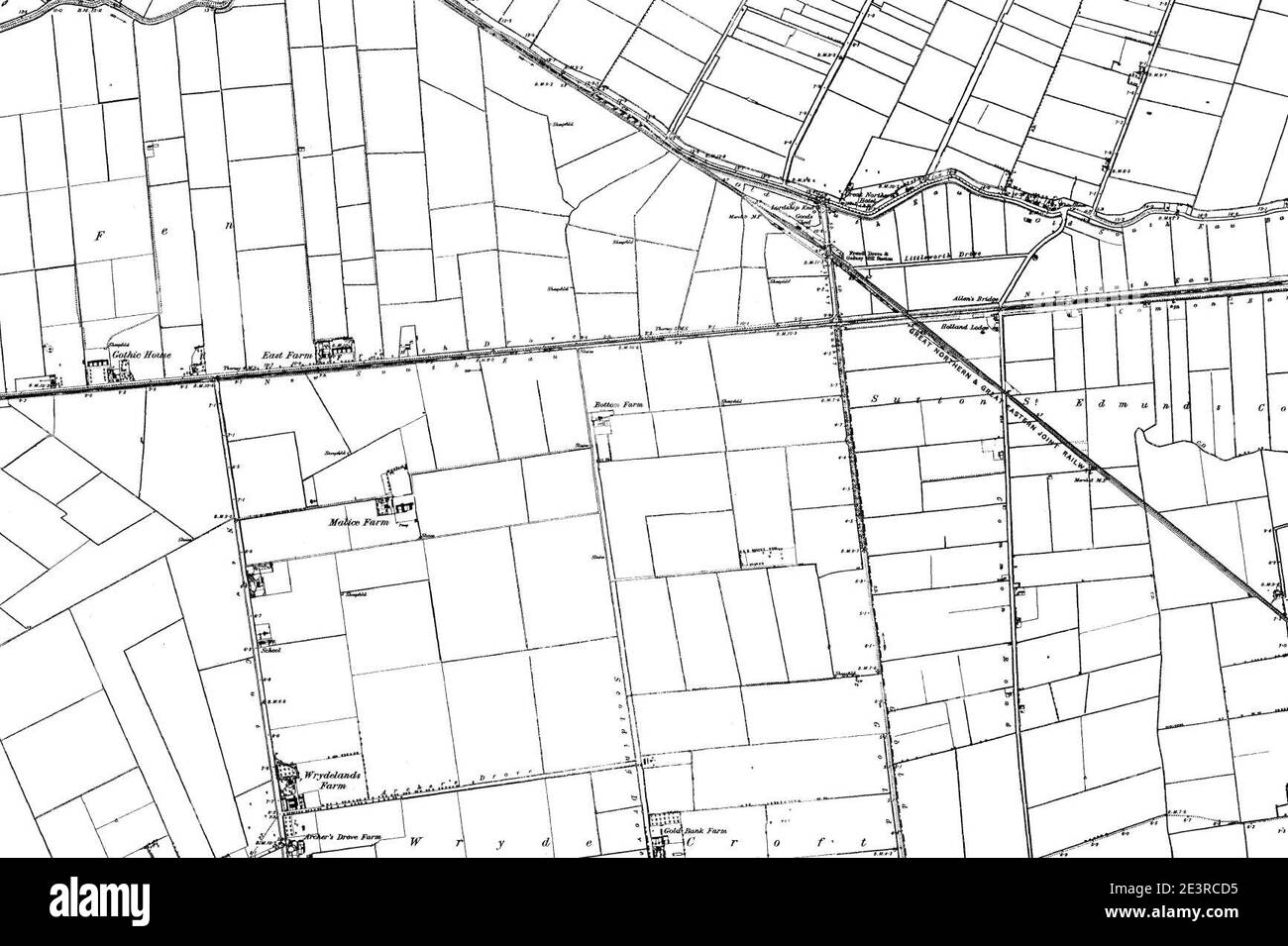 Karte von Cambridgeshire OS Kartenname 006-NW, Ordnance Survey, 1884-1892. Stockfoto