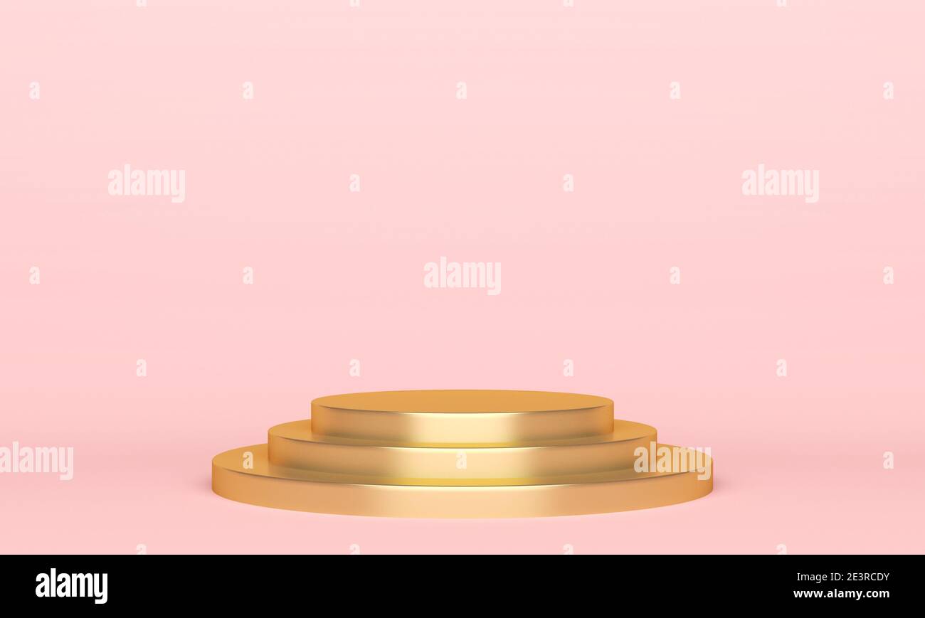 Gold tage Podium auf rosa Hintergrund. Bühne Podestszene für Preisverleihung. 3d-Rendering Stockfoto