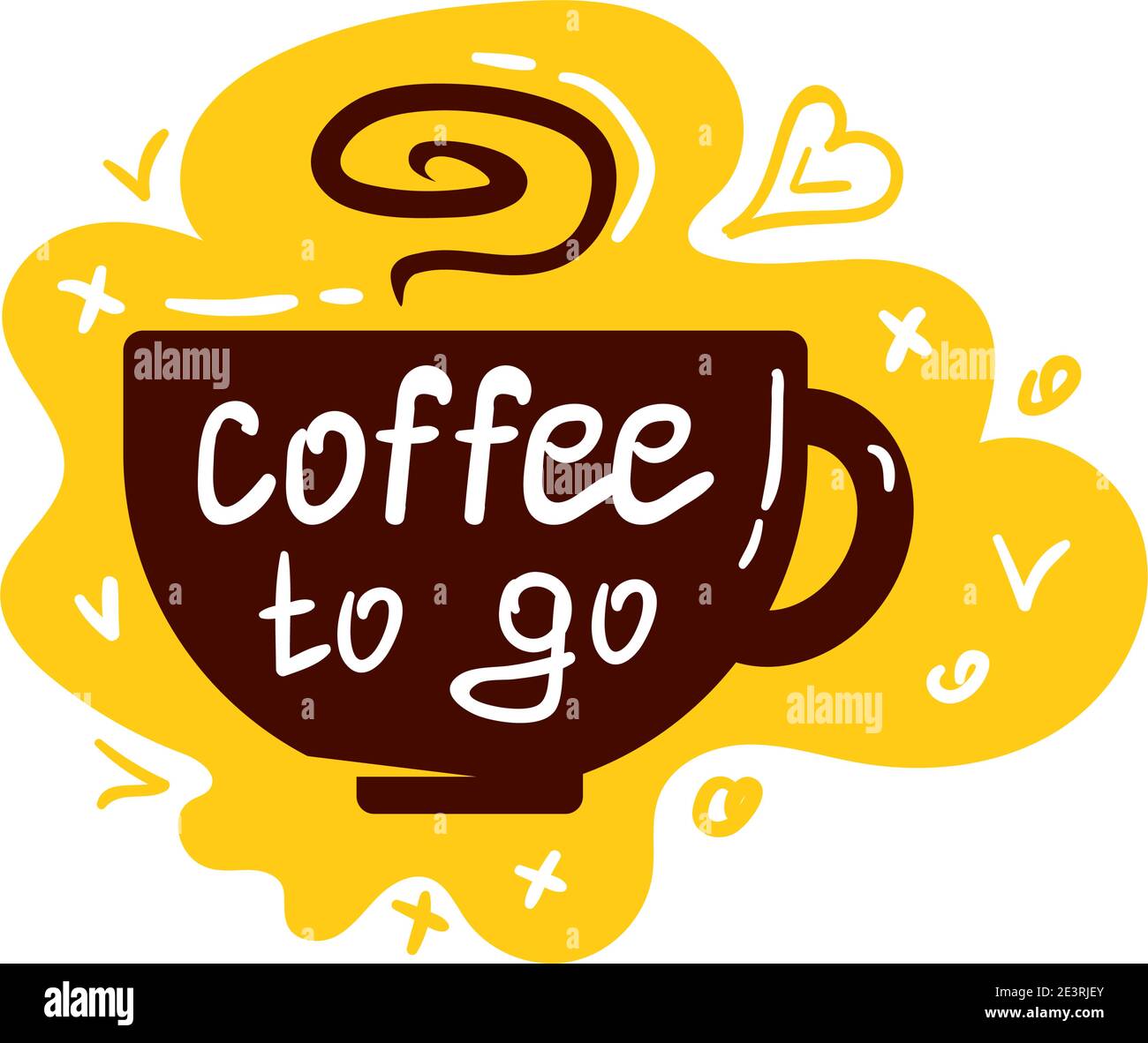 Logo für Kaffeetassen. Kaffee Tassen Farbe Banner auf weißem Hintergrund mit Text - Kaffee zu gehen. Stock Vektor