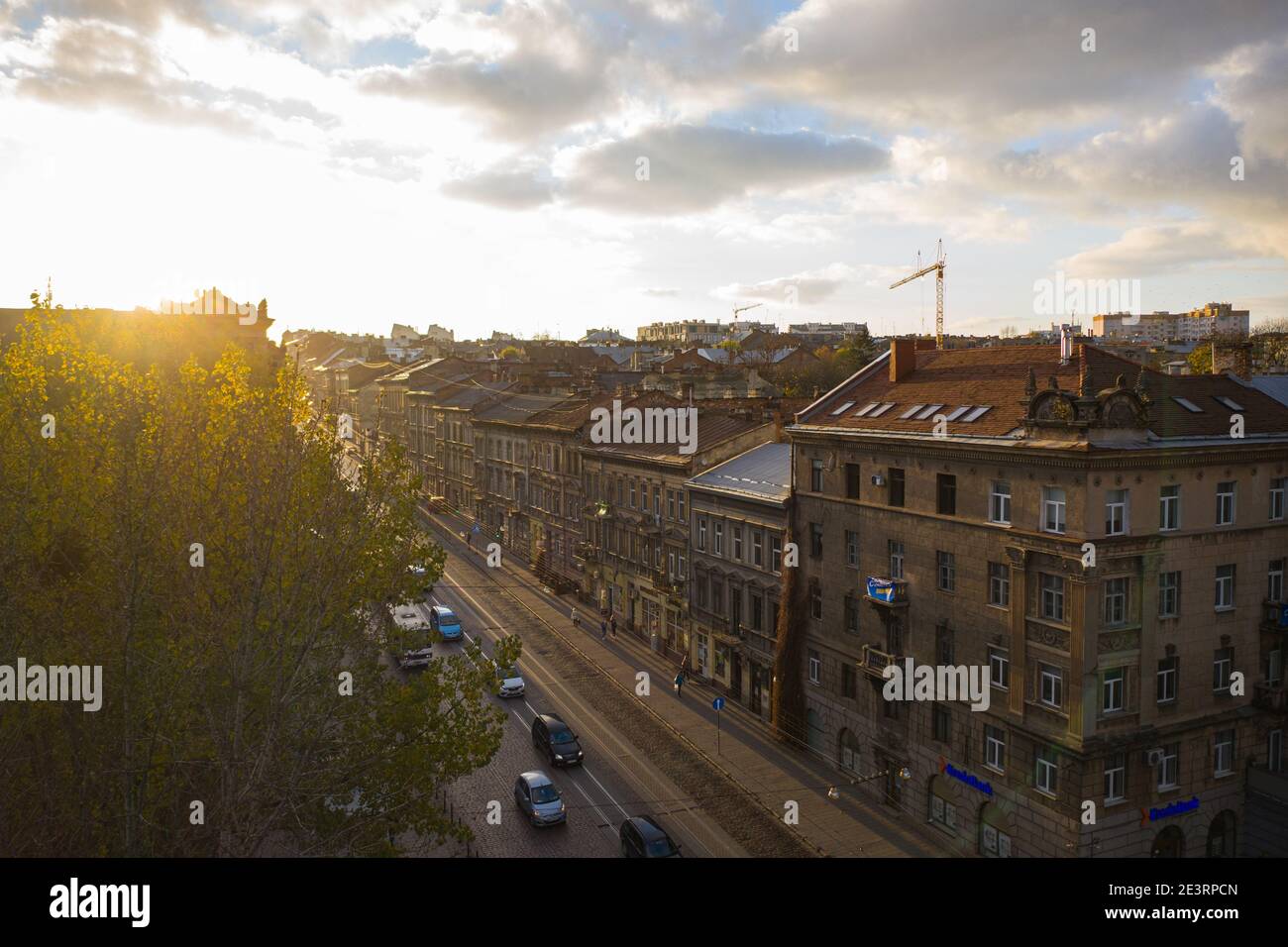 Lviv, Ukraine - August, 2020: Luftaufnahme von Lviv von Drohne Stockfoto