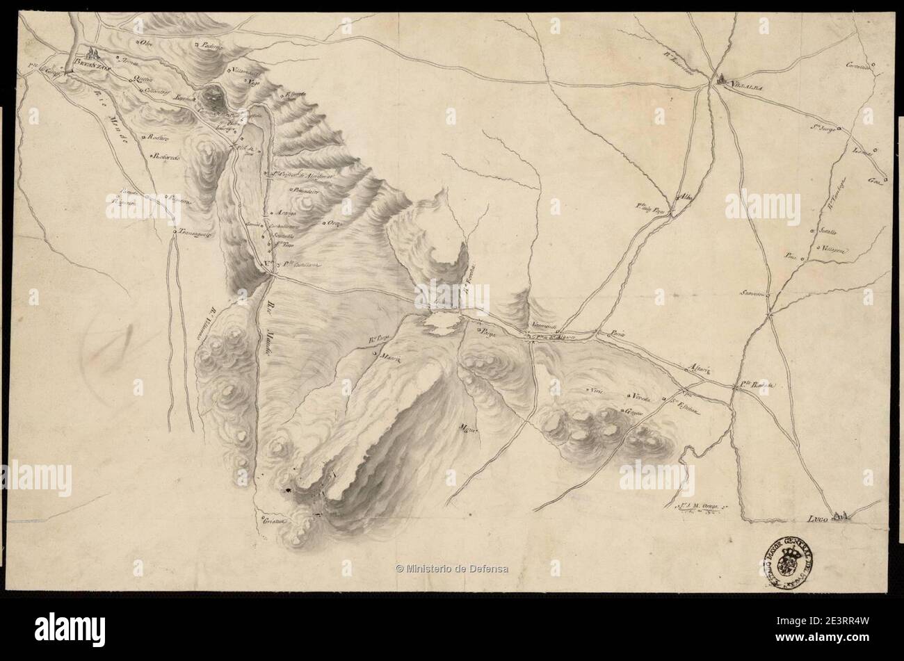 Mapa do Caminho Real de Galiza entre Lugo e Betanços (1812) (1). Stockfoto