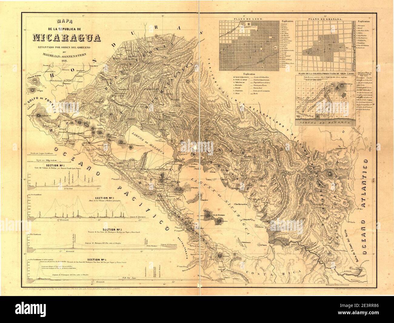 Mapa de la republica de Nicaragua. Stockfoto