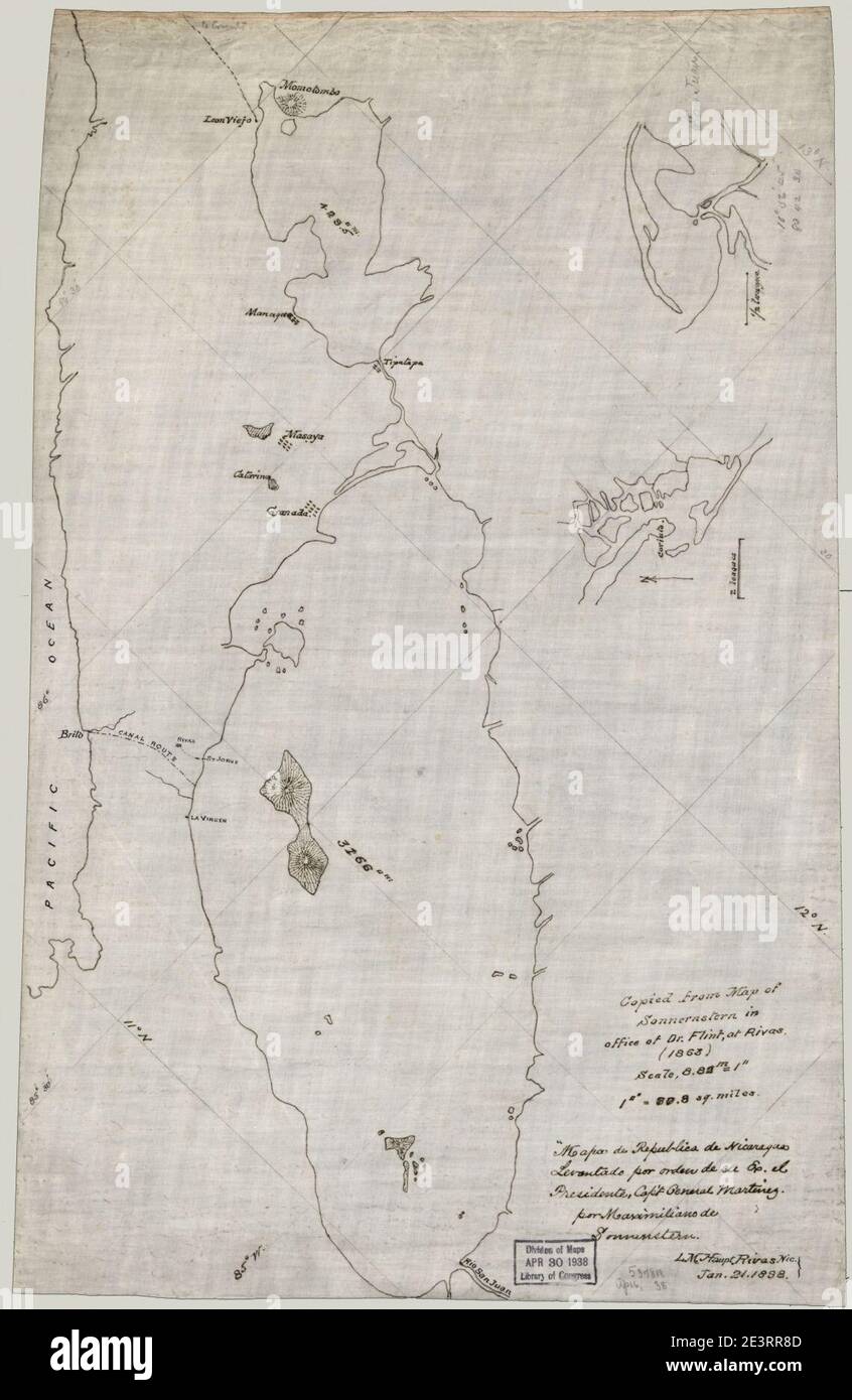 Mapa de Republica de Nicaragua - levantado vor Ort de su Ex. el presidente, Cap't General Martinez Stockfoto