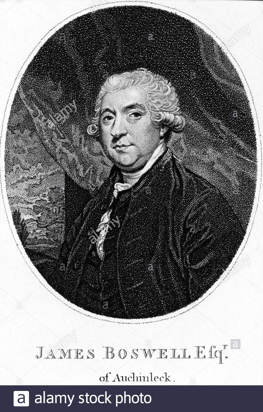 James Boswell Portrait, 1740 – 1795, war ein schottischer Biograph, Tagebuchschreiber und Anwalt, bekannt durch seine Biografie des englischen Schriftstellers Samuel Johnson, Vintage Illustration von 1880. Stockfoto