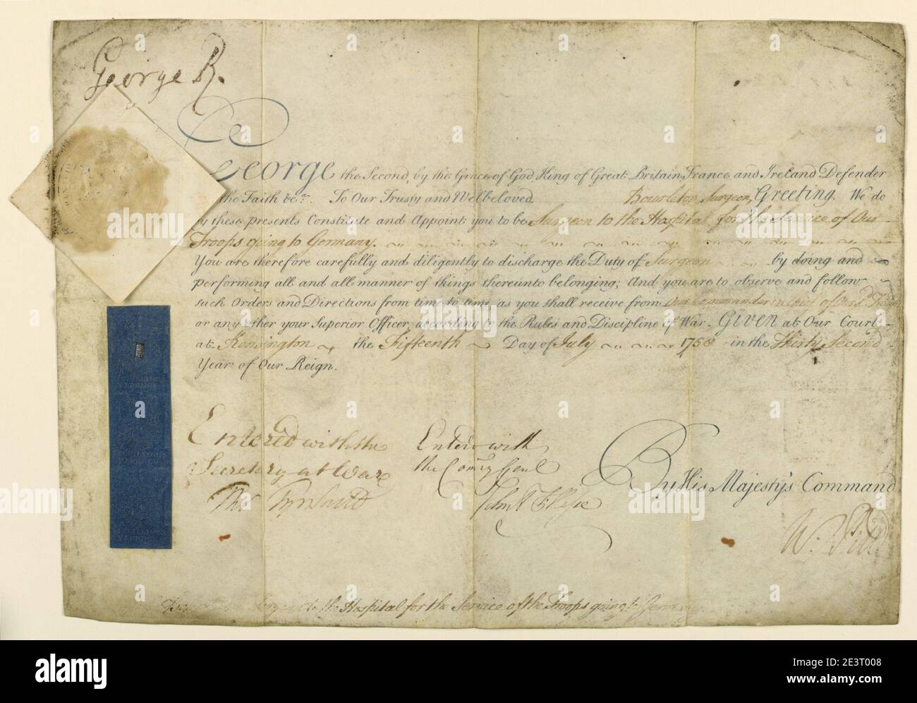 Kalligraphie-Manuskript, Genehmigung zur Ernennung eines Militärchirurgen, 1768 88 Stockfoto
