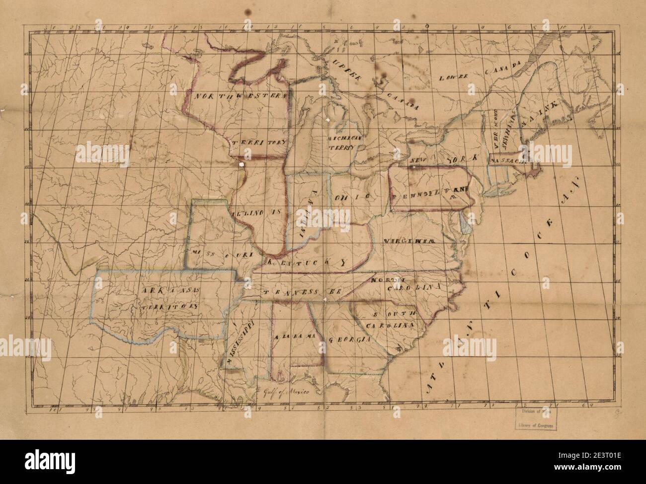 Manuskriptkarte der Vereinigten Staaten. Stockfoto