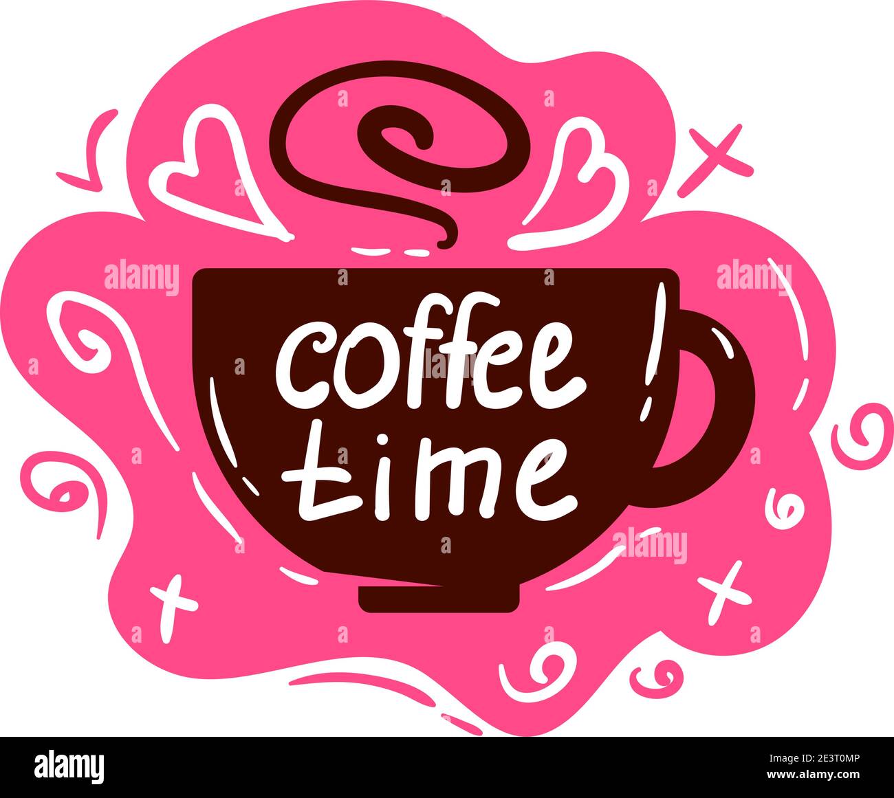 Logo für Kaffeetassen. Kaffeetassen Farbe Banner auf weißem Hintergrund mit Text - Kaffee Zeit. Stock Vektor