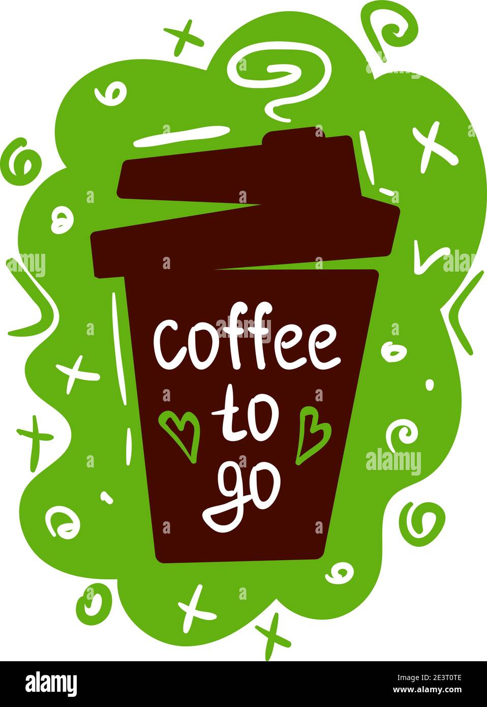 Logo für Kaffeetassen. Kaffee Tassen Farbe Banner auf weißem Hintergrund mit Text - Kaffee zu gehen. Stock Vektor