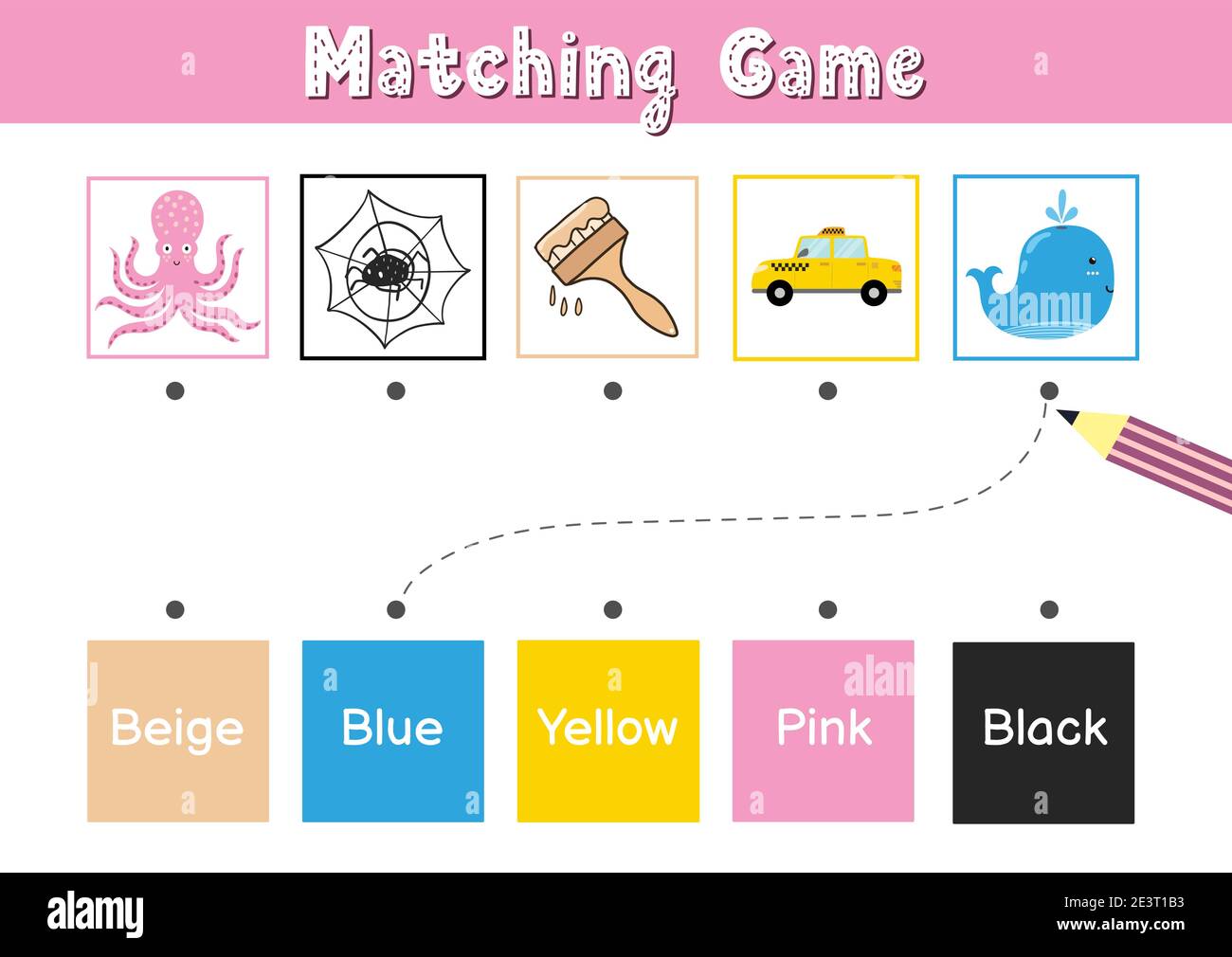 Elemente nach Farbe abgleichen. Pädagogisches Spiel für Schule und Vorschule Stock Vektor