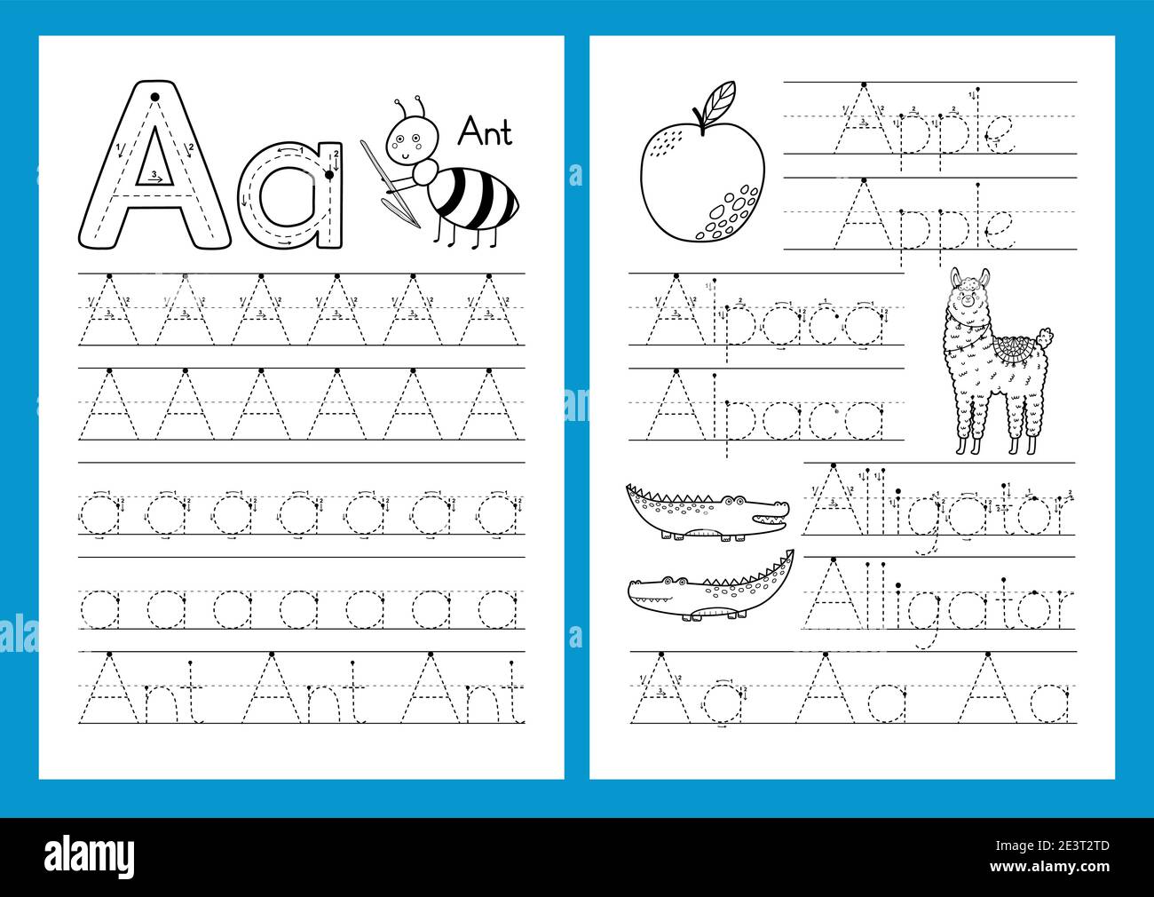 Schreiben SIE eine Lernarbeitsblätter-Set. Verfolgen Sie die Aktivitätsseite Alphabet Stock Vektor