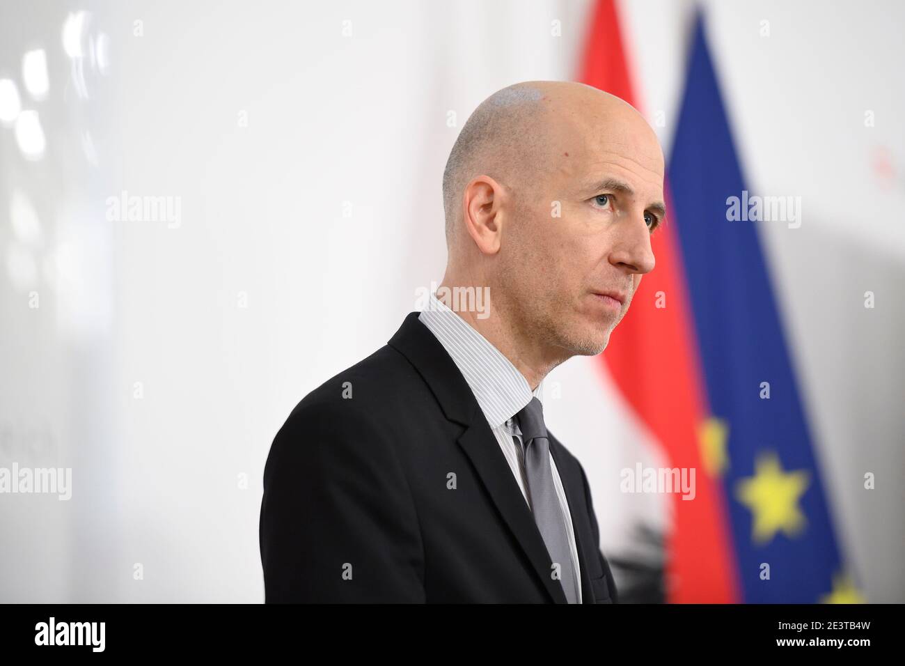 Wien, Österreich. 19. Januar 2021. Gemeinsame Pressekonferenz mit Arbeitsminister Martin Kocher (ÖVP) zum Thema "Aktuelle Informationen über die Beschäftigung im Tourismus". Stockfoto