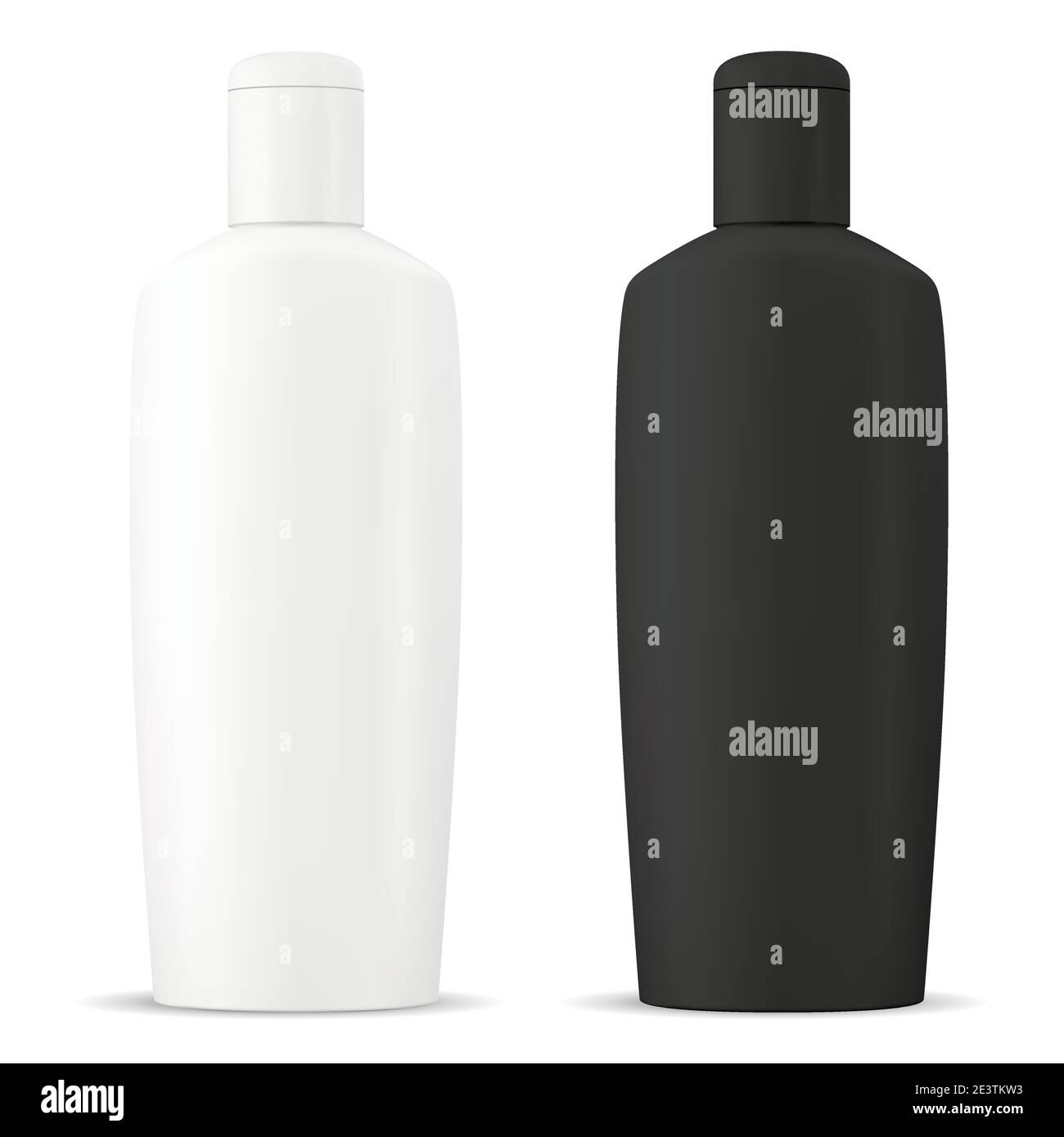 Shampoo Flasche kosmetische blank. Vector Paket Mockup in schwarz und weiß Farbe. Duschcreme oder Gelrohr 3d Vorlage Design. Kosmetikseife oder medizinische mil Stock Vektor