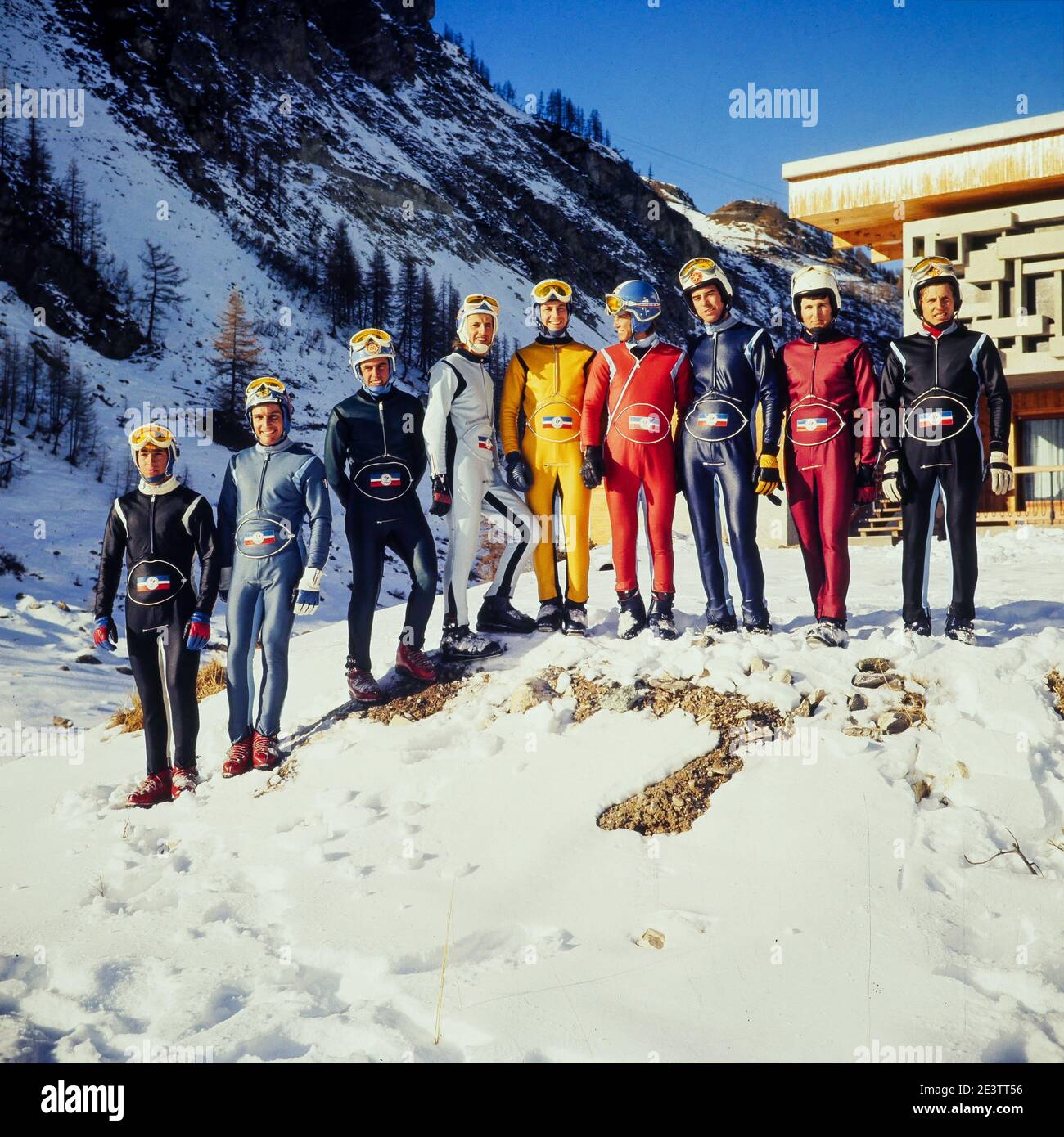 Französisches männliches Ski-Team, Criterium de la première neige, Frankreich, 1970 Stockfoto