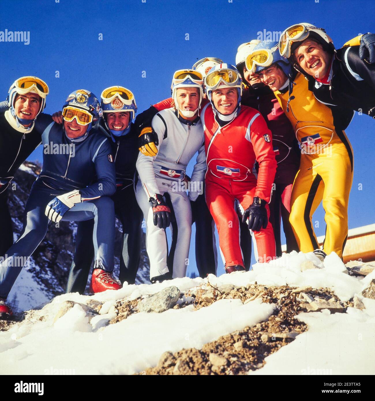 Französisches männliches Ski-Team, Criterium de la première neige, Frankreich, 1970 Stockfoto