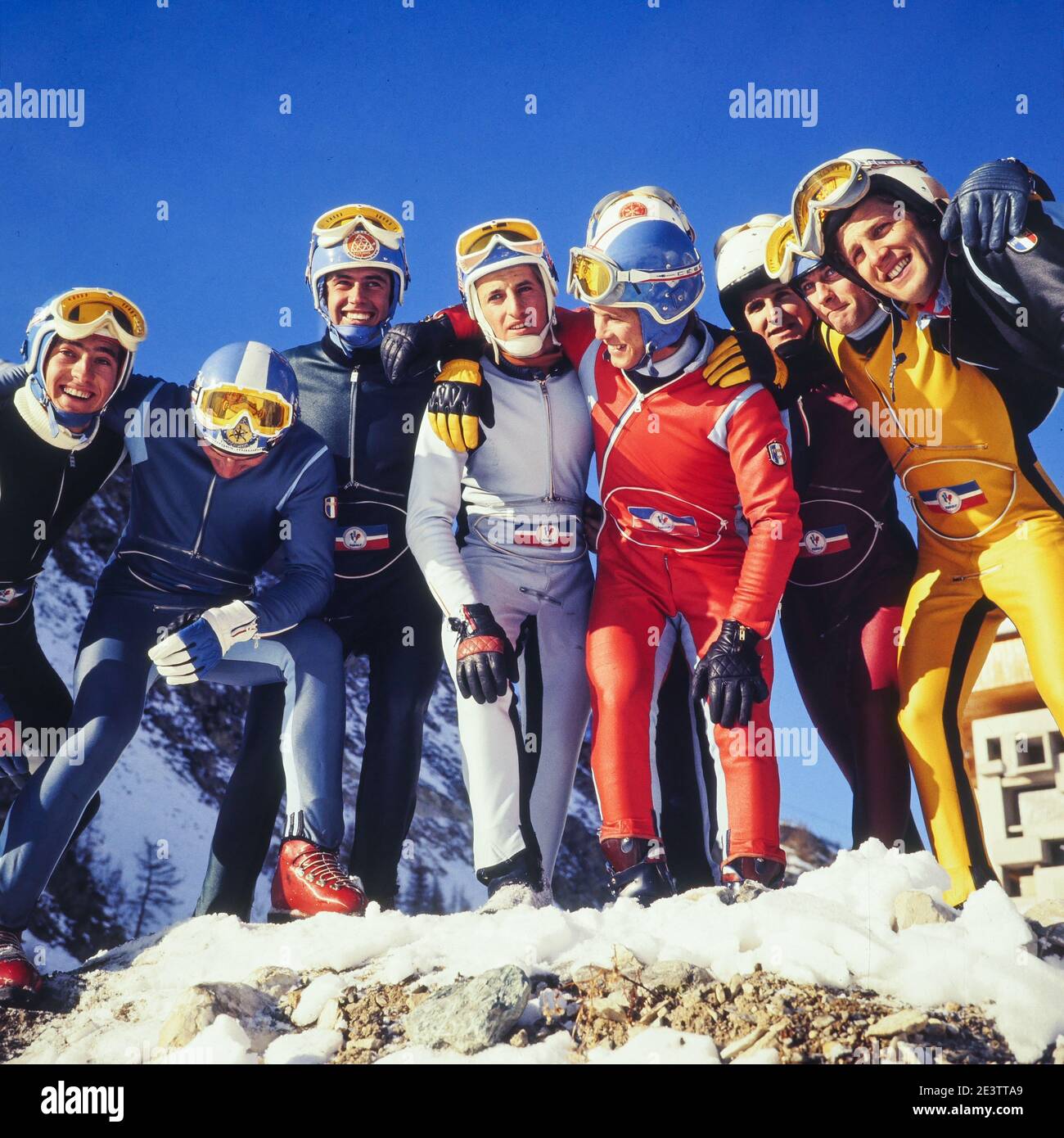 Französisches männliches Ski-Team, Criterium de la première neige, Frankreich, 1970 Stockfoto