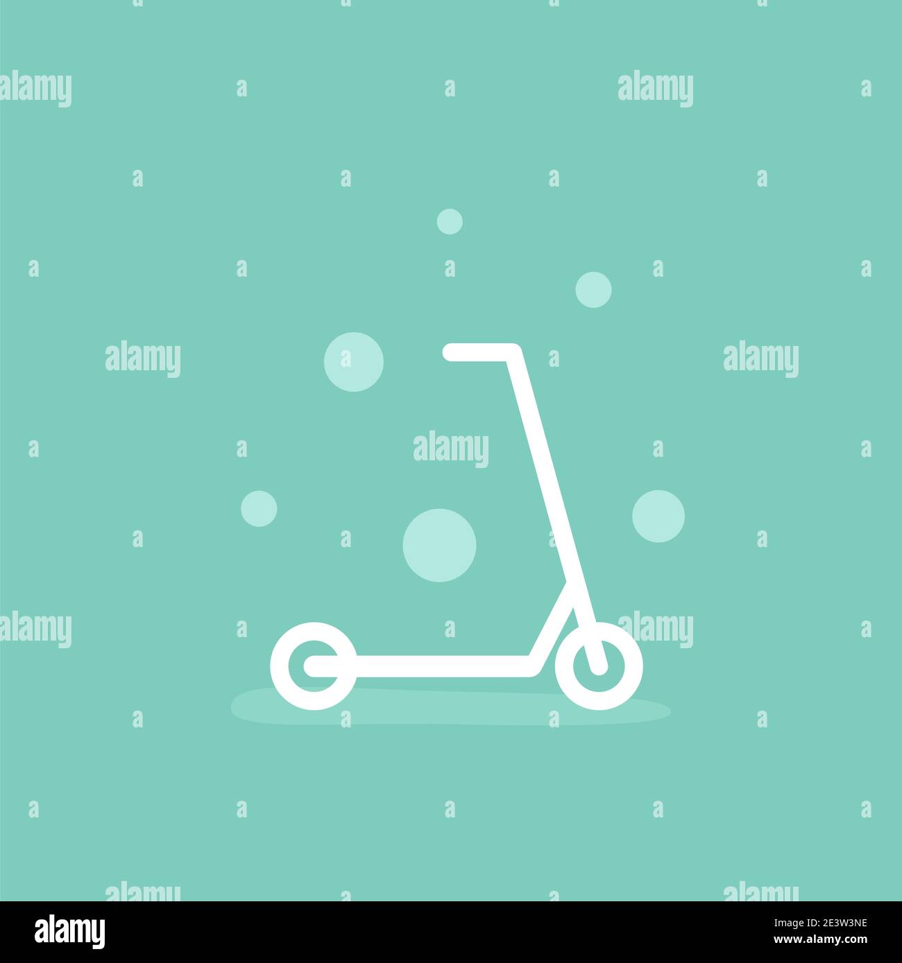 Weißes Kick Scooter oder Laufrad Symbol. Flat Push Roller auf türkisfarbenem Hintergrund. Vektorgrafik. Eco-Transportsymbol. Gesunde Reise. Ecolog Stock Vektor