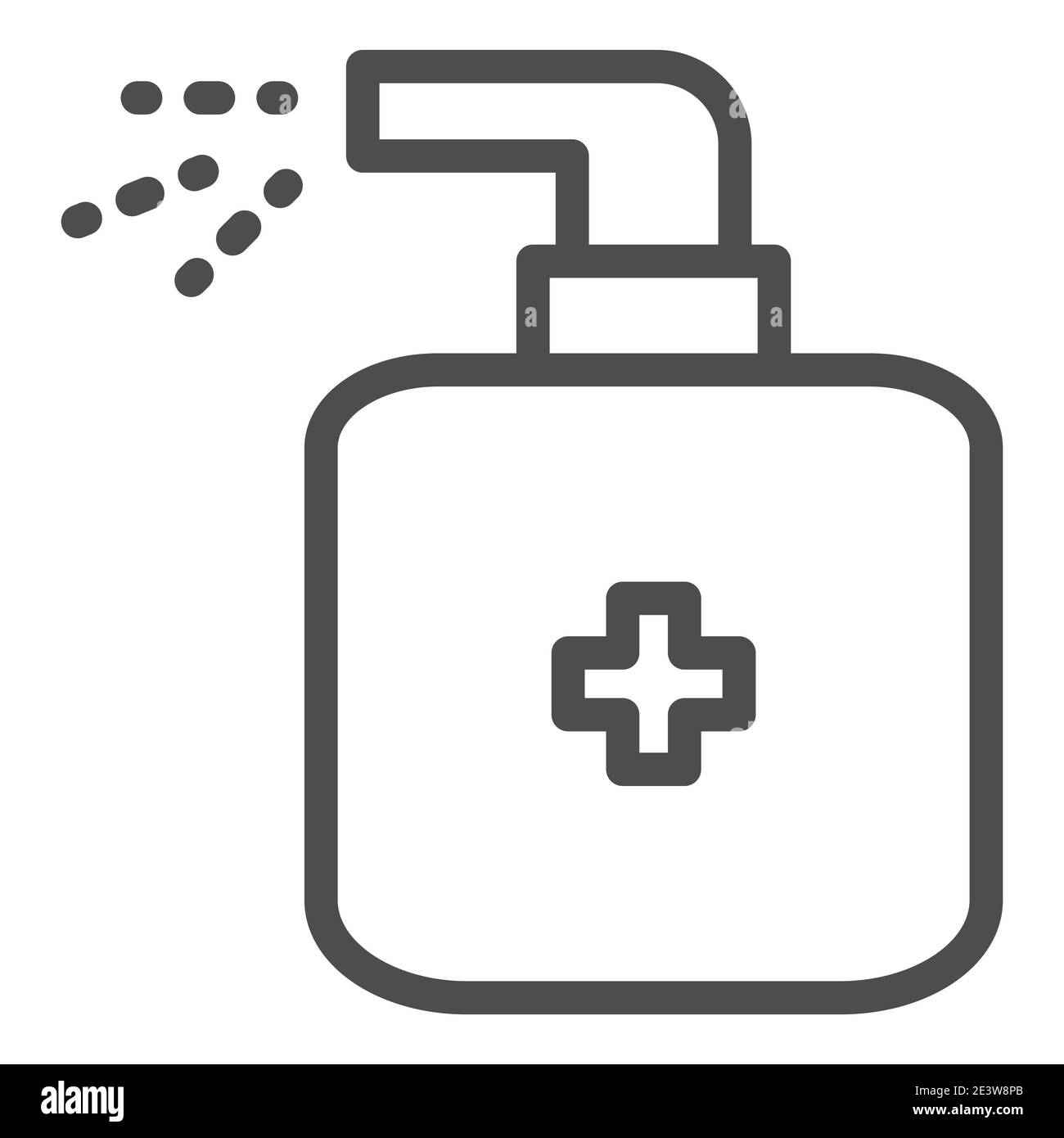 Antiseptische Spray Linie Symbol, Wasch-und Hygienekonzept, Desinfektionsmittel medizinische Flasche mit Kreuz Zeichen auf weißem Hintergrund, antibakterielle Desinfektionsmittel Spray Stock Vektor