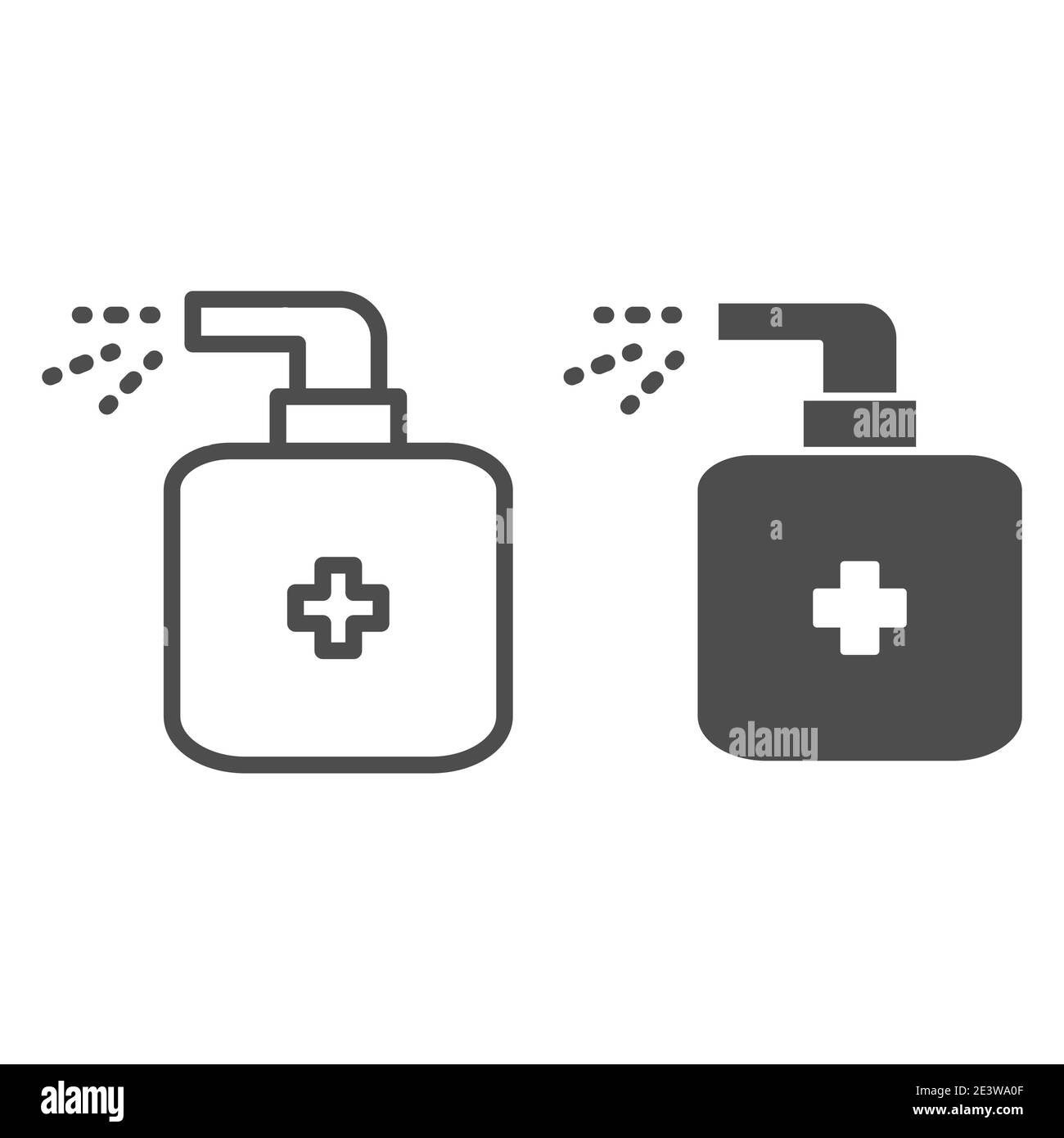 Antiseptische Spray Linie und solide Symbol, Wasch-und Hygienekonzept, Desinfektionsmittel medizinische Flasche mit Kreuz Zeichen auf weißem Hintergrund, antibakteriell Stock Vektor
