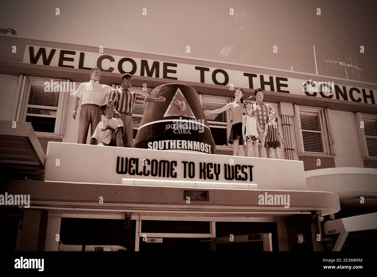 'Willkommen in der Conch Republic' Eingang zum Flughafen in Key West, FL, USA. Berühmte Destination Lage. Stockfoto