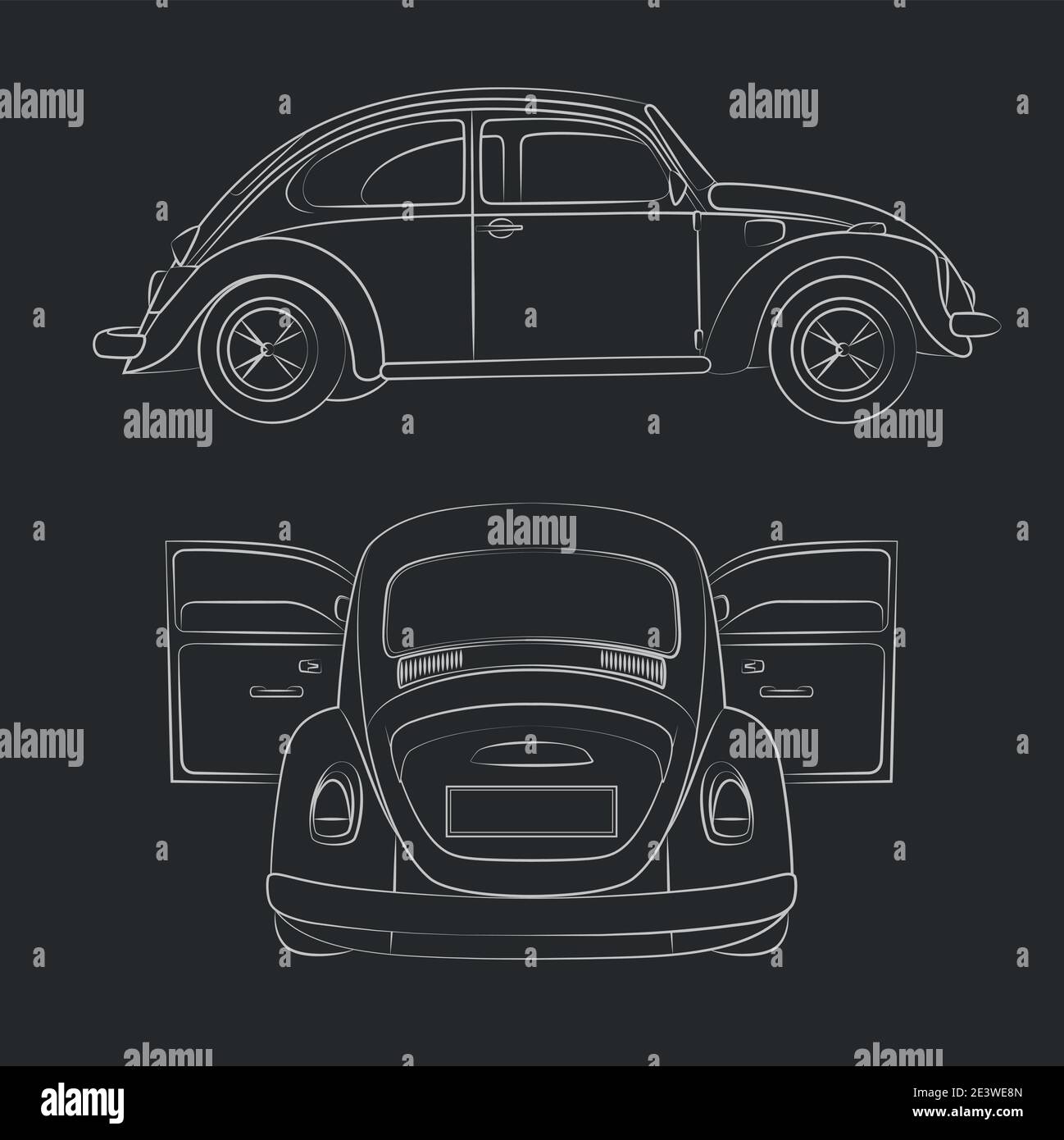 Set von Schwarz-Weiß-Illustrationen mit Retro-Auto. Isolierte Vektorobjekte. Stock Vektor Set von Schwarz-Weiß-Illustrationen mit Retro-Auto. Isolierte Vektorobjekte. Stock Vektor