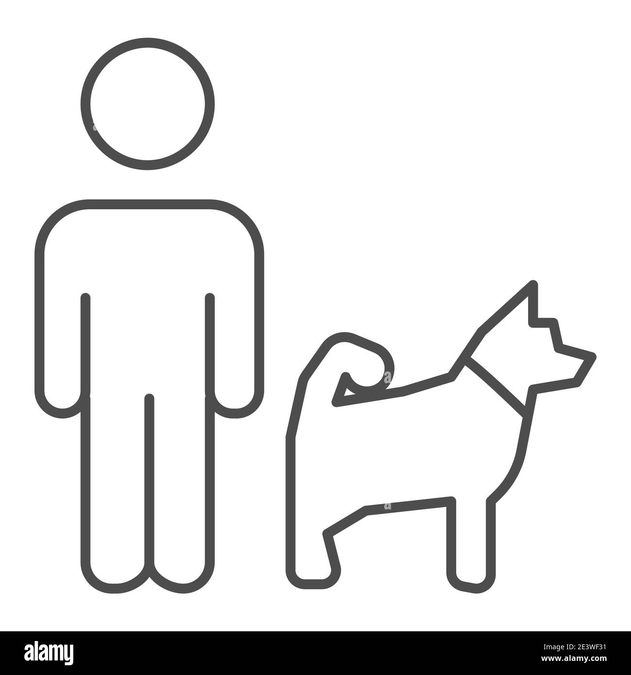Mann und Hund dünne Linie Symbol, Haustierkonzept, Hund zu Fuß Zeichen auf weißem Hintergrund, Person zu Fuß Haustier Symbol in Umriss Stil für mobile Konzept Stock Vektor