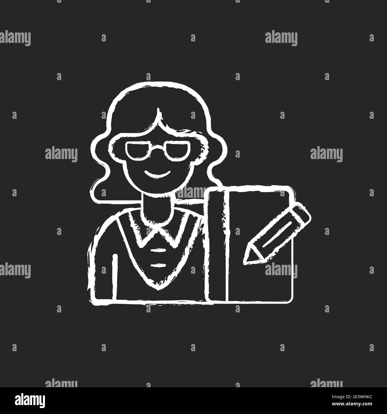 Sekretärin Kreide weißes Symbol auf schwarzem Hintergrund Stock Vektor
