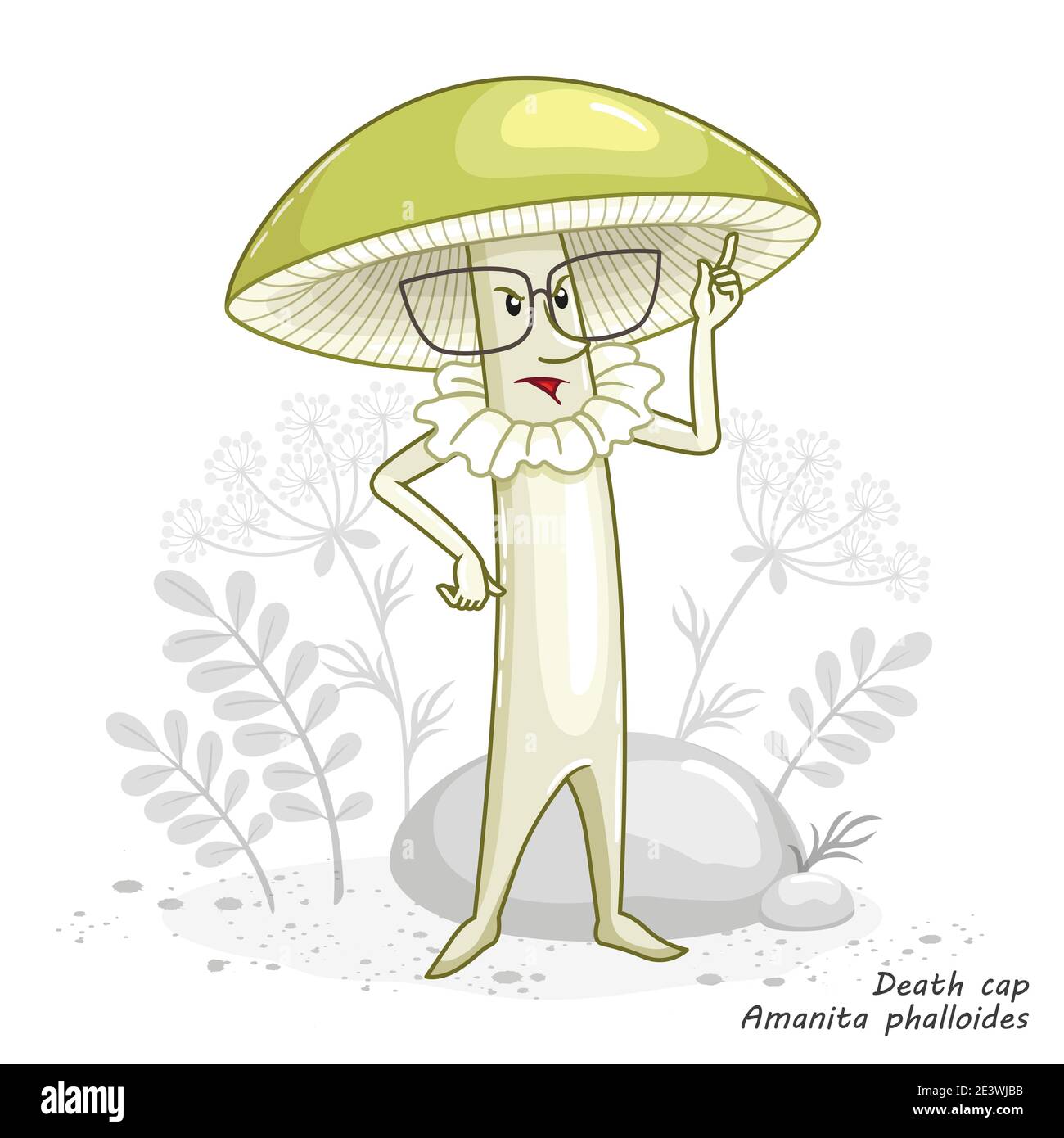 Vector Pilze isoliert auf weiß. Lustige Charakter-Design in einem Cartoon-Stil. Giftige Pilz Todeskappe, amanita . Aufdruck für Kinderkleidung Stock Vektor