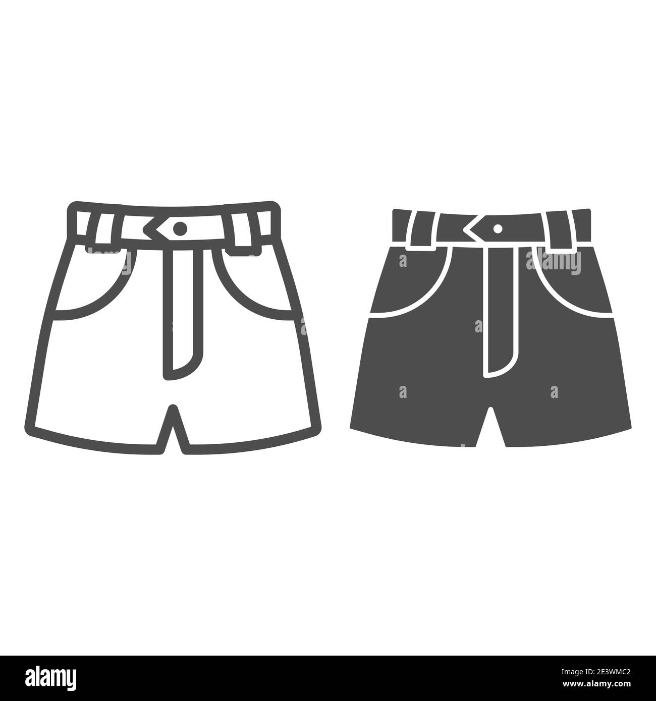 Denim Shorts Linie und solide Ikone, Sommerkleidung Konzept, Shorts Zeichen auf weißem Hintergrund, Jeans weibliche Sommerhose Symbol in Outline-Stil für mobile Stock Vektor