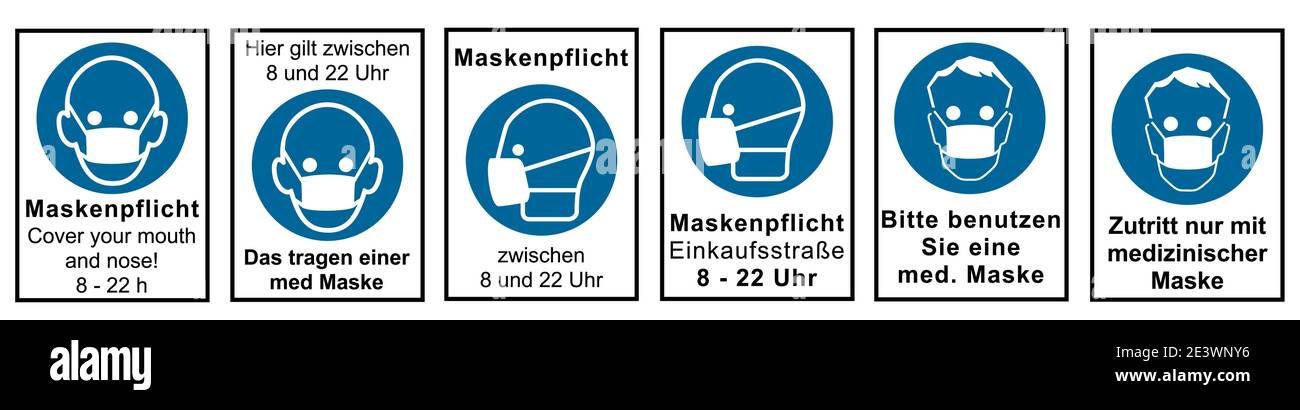 Satz von Zeichen, die sich auf die Maskenanforderung beziehen. Vektordatei Stock Vektor